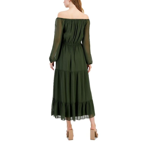INC International Concepts Large Off-The-Shoulder Tiered Green Maxi Dress NWT - Picture 3 of 6